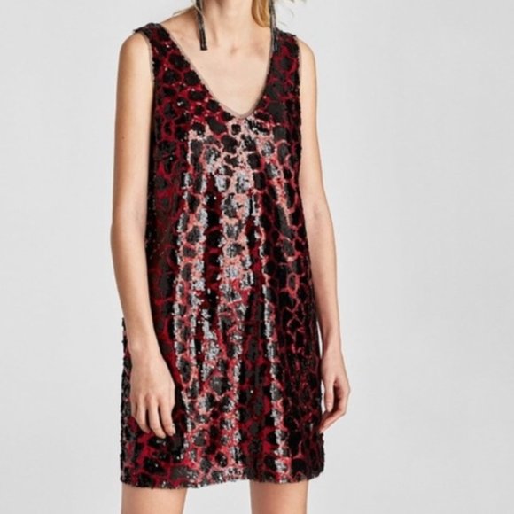 zara printed sequin dress